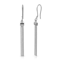 Sterling Silver Rhodium Plated Tassle Shape Dangling Earrings