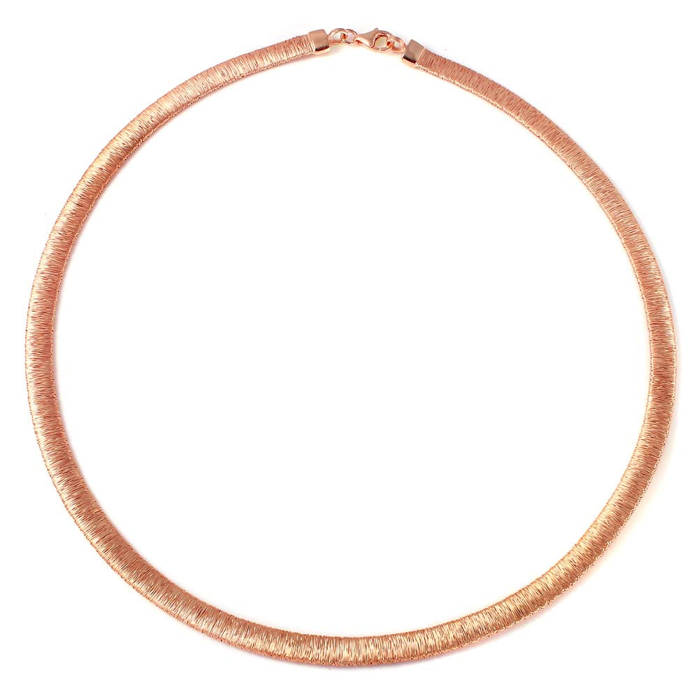 Sterling Silver Classy Rose Gold Plated Wheat Textured Italian Necklace with Lobster Clasp ClosureAnd Length of 17