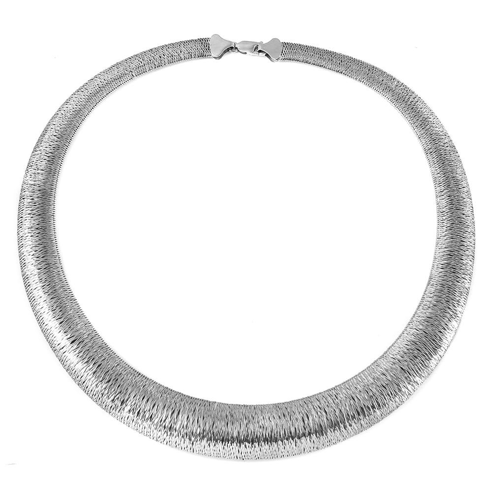 Sterling Silver Rhodium Plated Italian Wicker Weave Texture .925 Necklace