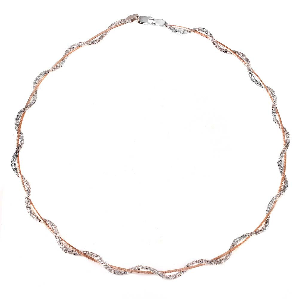 Sterling Silver Stylish Rhodium and Rose Gold Plated Snake Wrap Entangling Necklace with Lobster Clasp ClosureAnd Length of 17