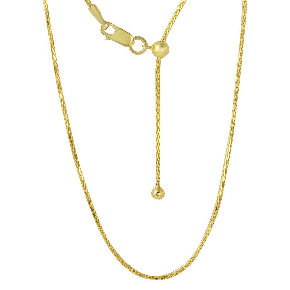 Sterling Silver Gold Plated Adjustable Franco Chain With Bead Necklace