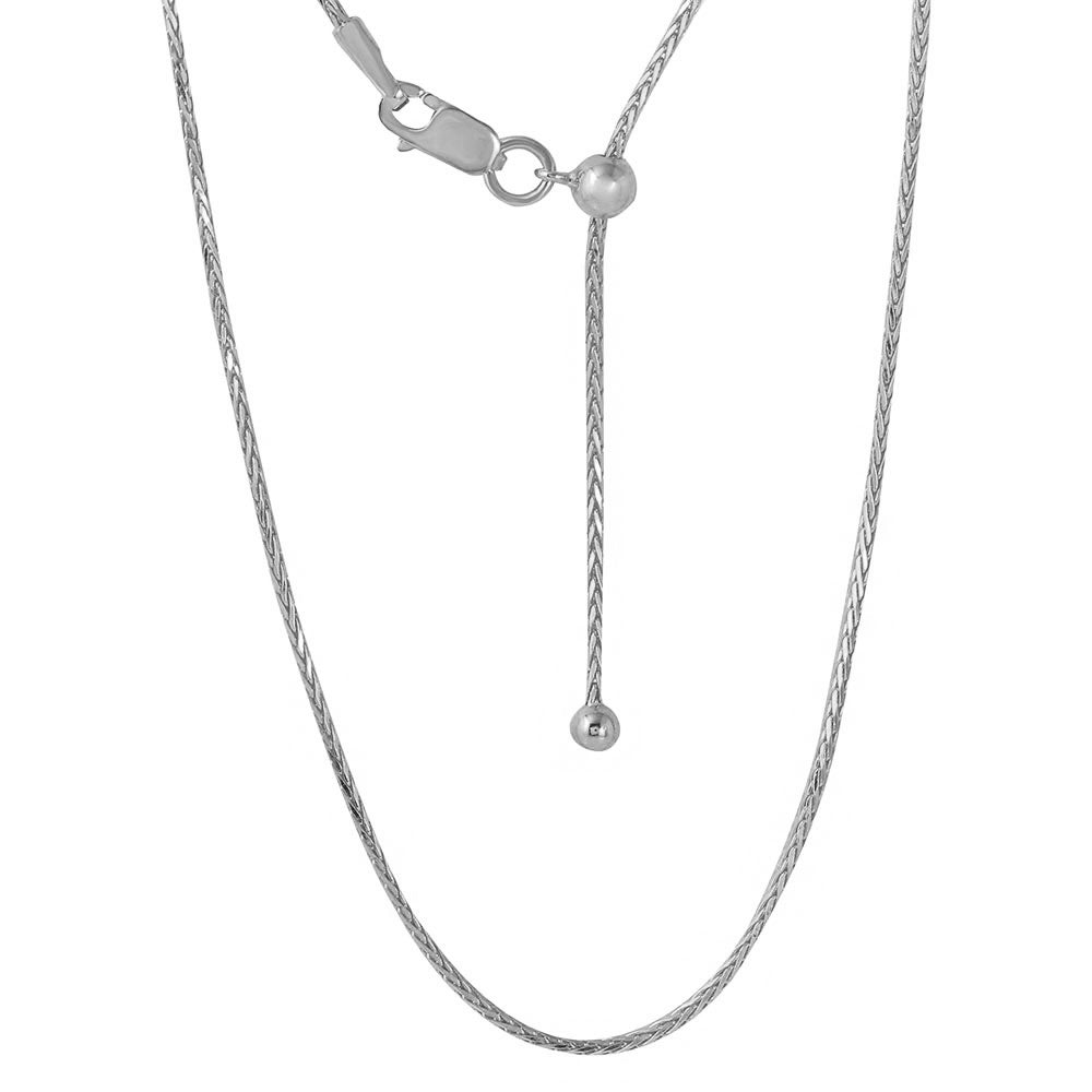 Sterling Silver Rhodium Plated Adjustable Franco Chain With Bead Necklace