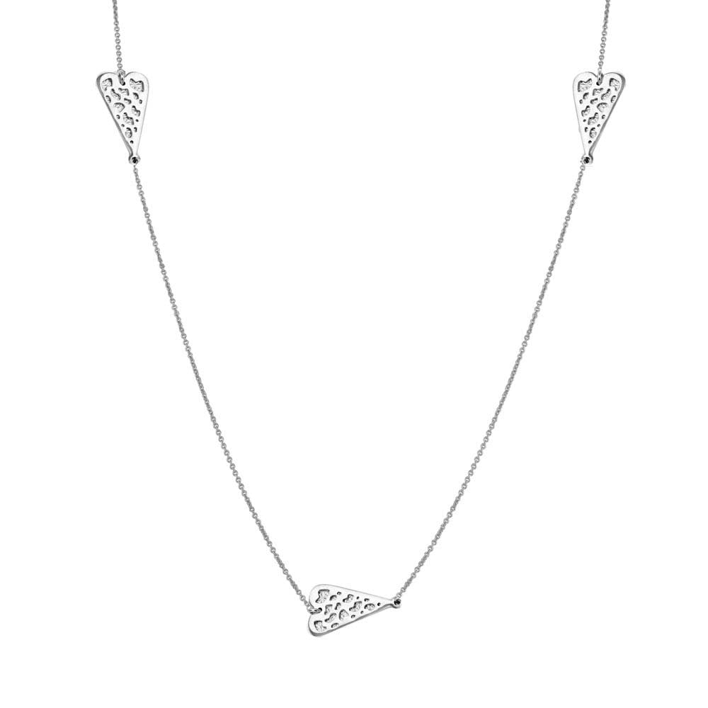 Sterling Silver Rhodium Plated Five Heart Necklace