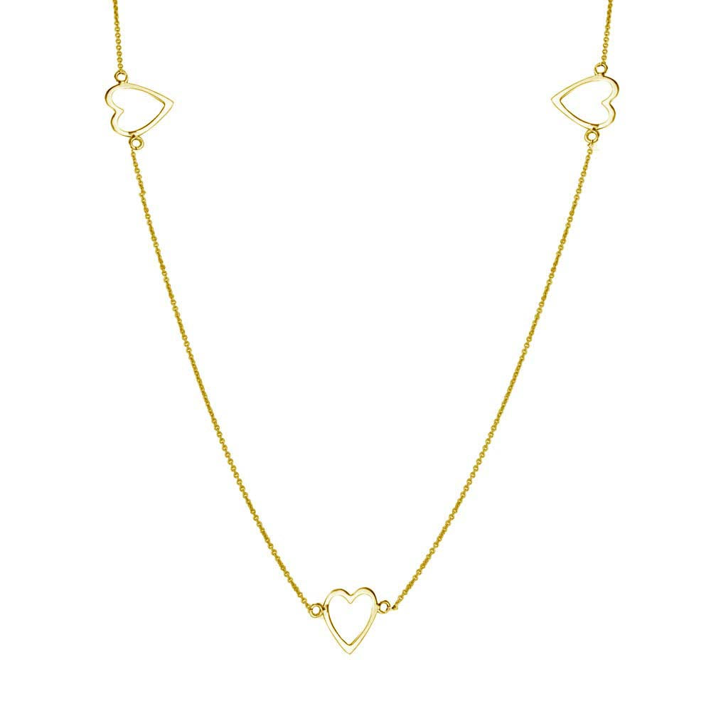 Sterling Silver Gold Plated Five Open Heart Necklace