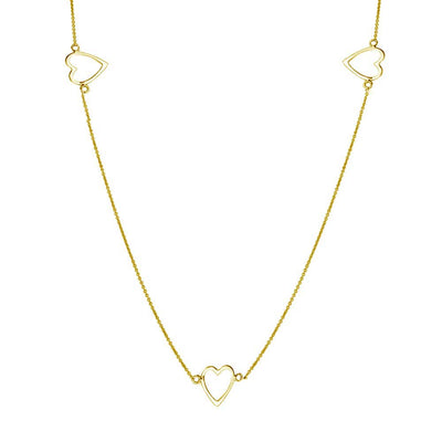 Sterling Silver Gold Plated Five Open Heart Necklace