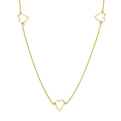 Sterling Silver Gold Plated Five Open Heart Necklace