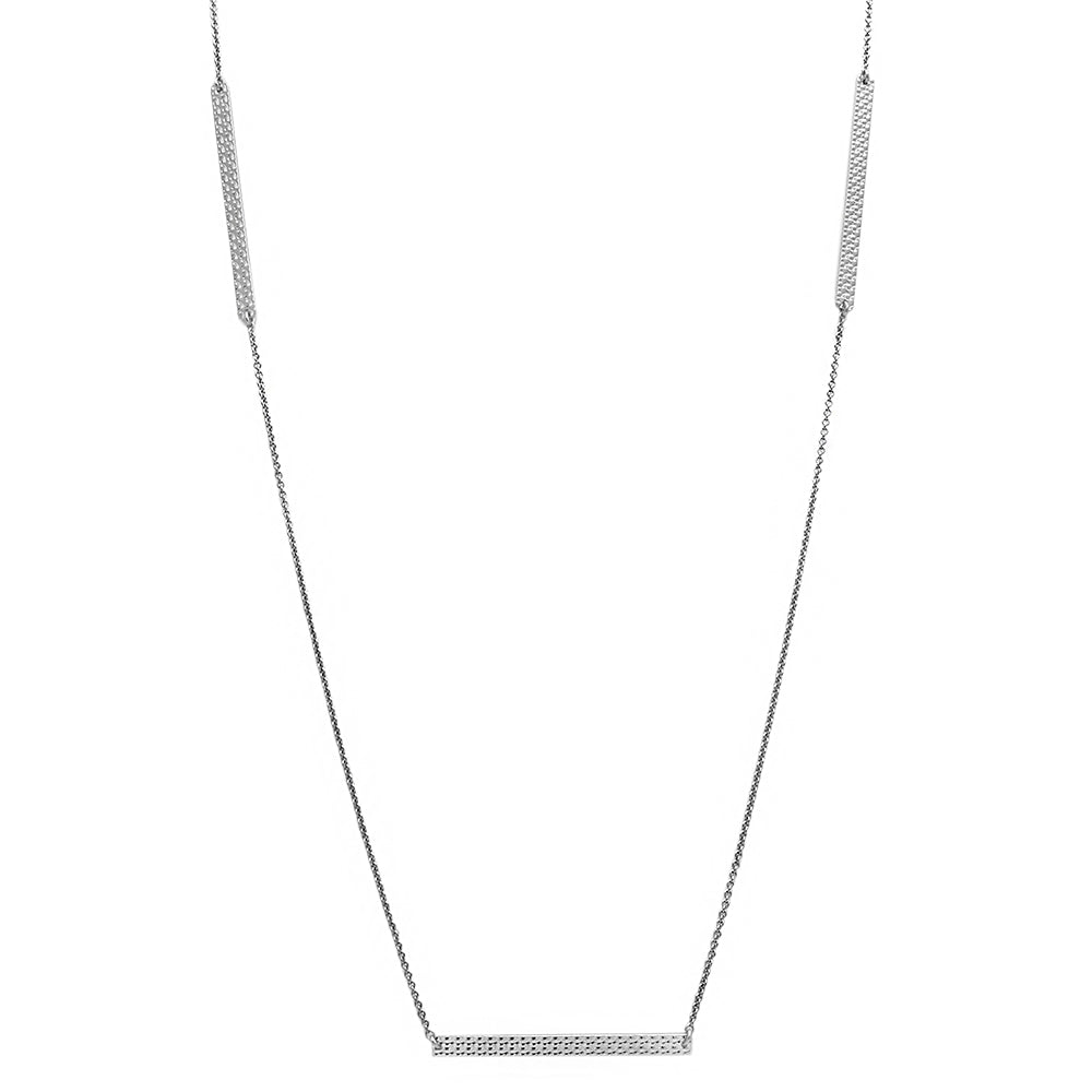 Sterling Silver Rhodium Plated Diamond Cut Bars Necklace