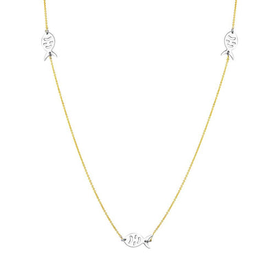 Sterling Silver Rhodum Gold And Rhodium Plated Fish Necklace