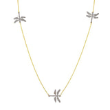 Sterling Silver Rhodium And Gold Plated Dragonfly Necklace