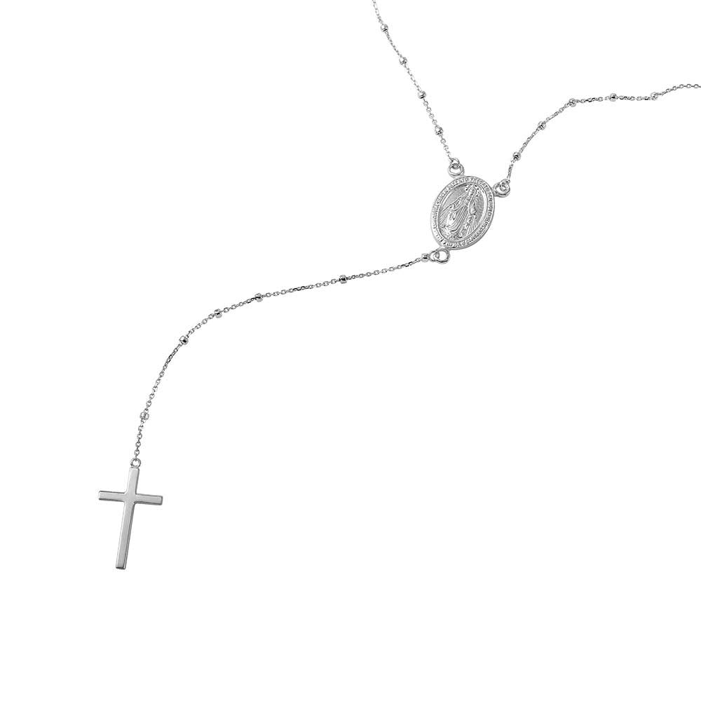 Sterling Silver Rhodium Plated Rosary Necklace, length 18"