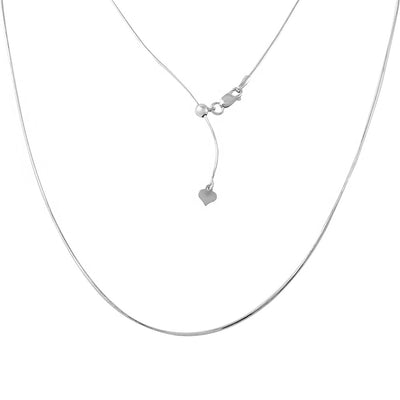Sterling Silver Rhodium Plated Adjustable Snake Square Chain With Bead Necklace