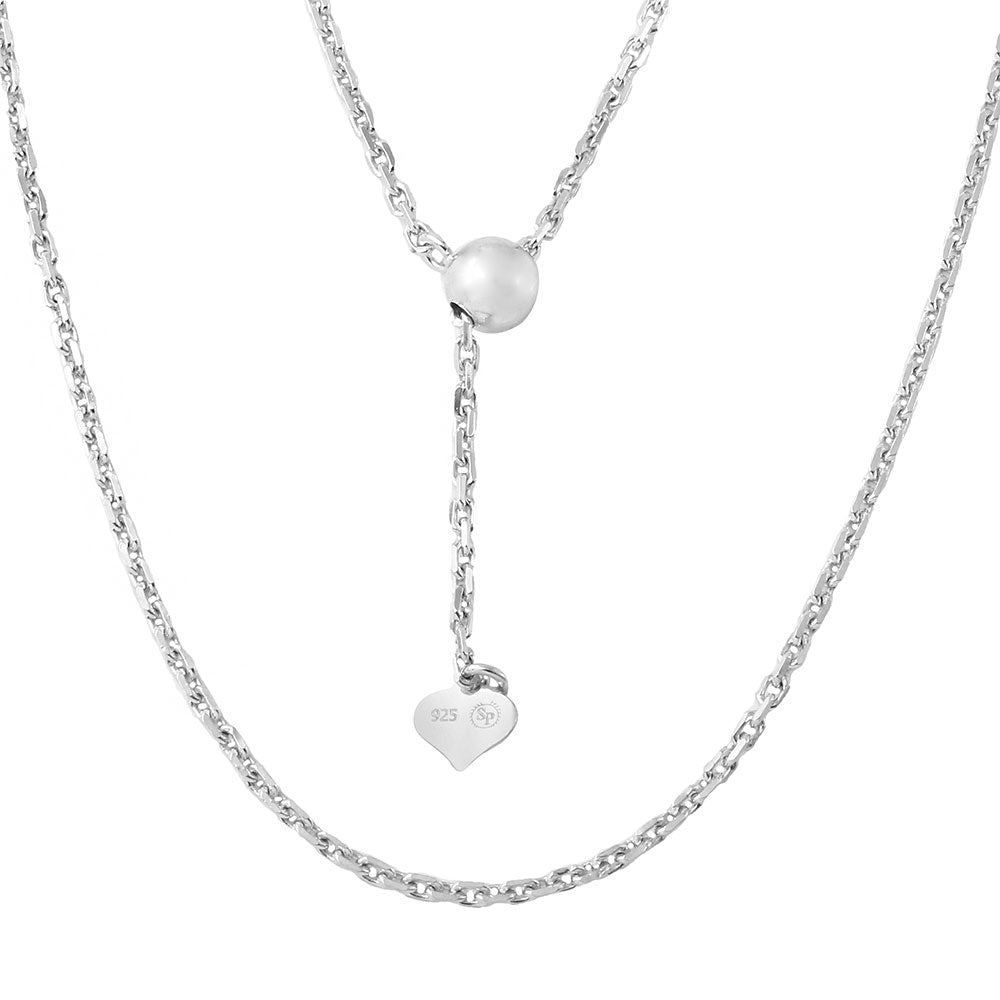 Sterling Silver Rhodium Plated Adjustable Diamond Cut Anchor Chain Necklace