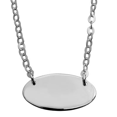 Sterling Silver Rhodium Plated Small Oval Disc Necklace