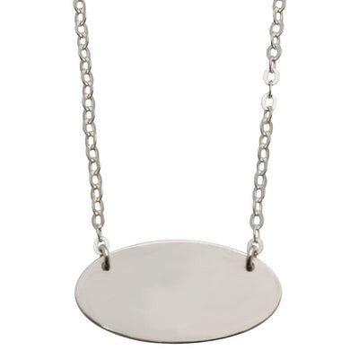 Sterling Silver Rhodium Plated Medium Oval Disc Necklace