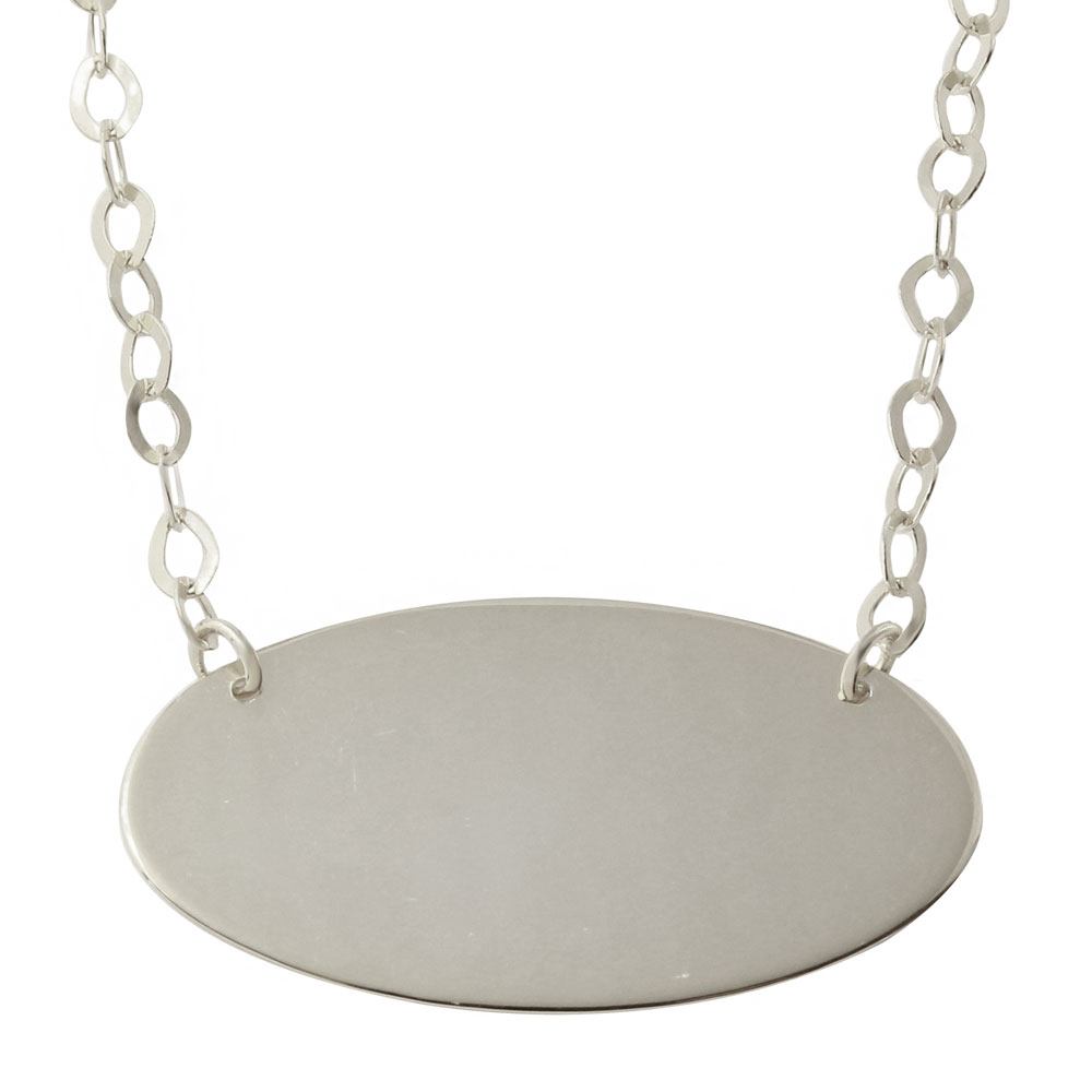 Sterling Silver Rhodium Plated Large Oval Disc Necklace