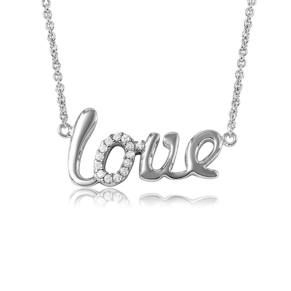 Sterling Silver Rhodium Plated Word Necklace  LOVE