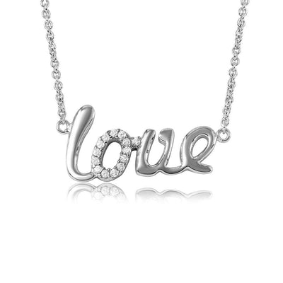 Sterling Silver Rhodium Plated Word Necklace  LOVE