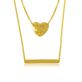 Sterling Silver Gold Plated Double Chain Heart And Bar Necklace