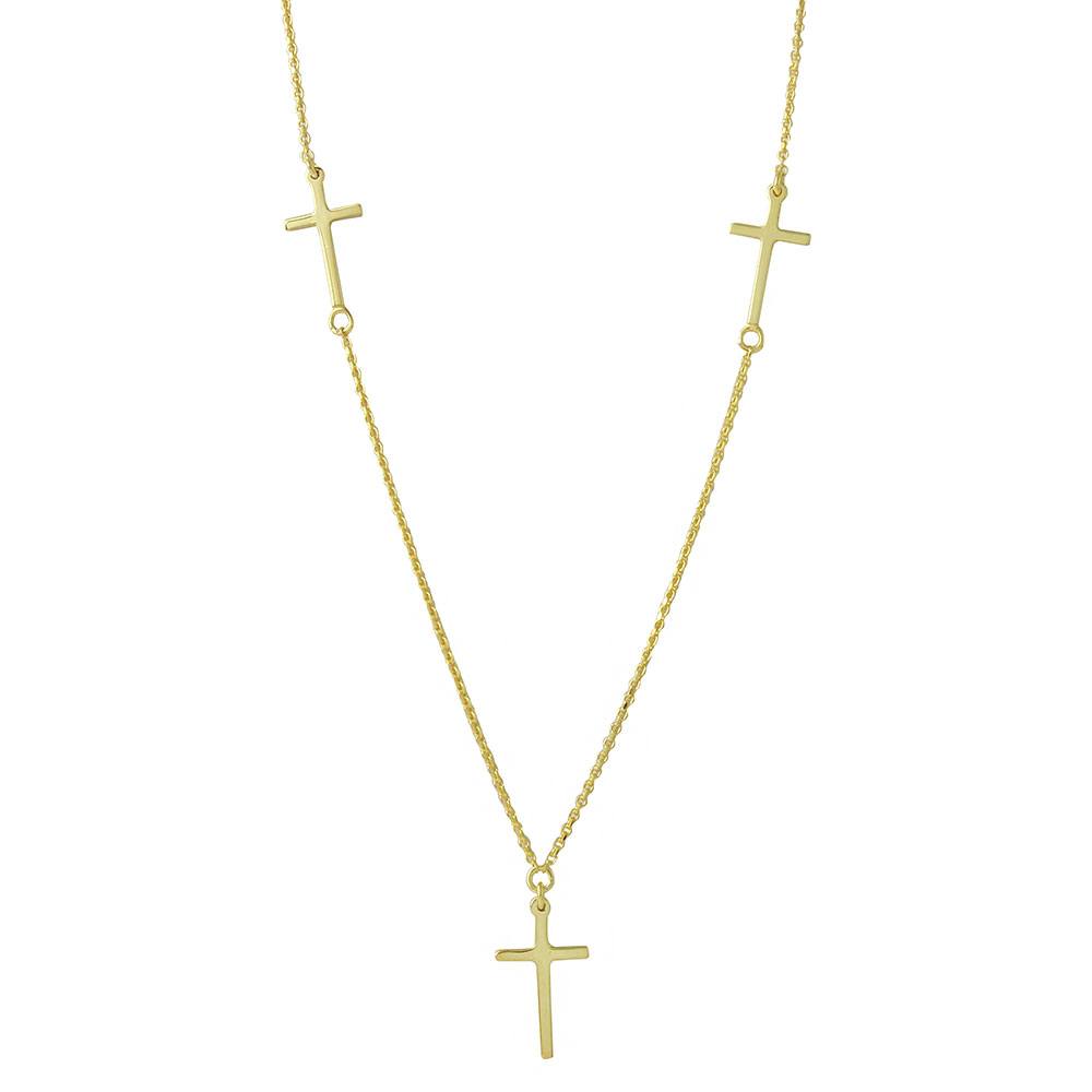 Sterling Silver Gold Plated 3 Crosses Necklace