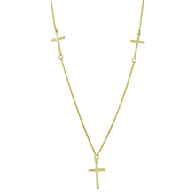 Load image into Gallery viewer, Sterling Silver Gold Plated 3 Crosses Necklace