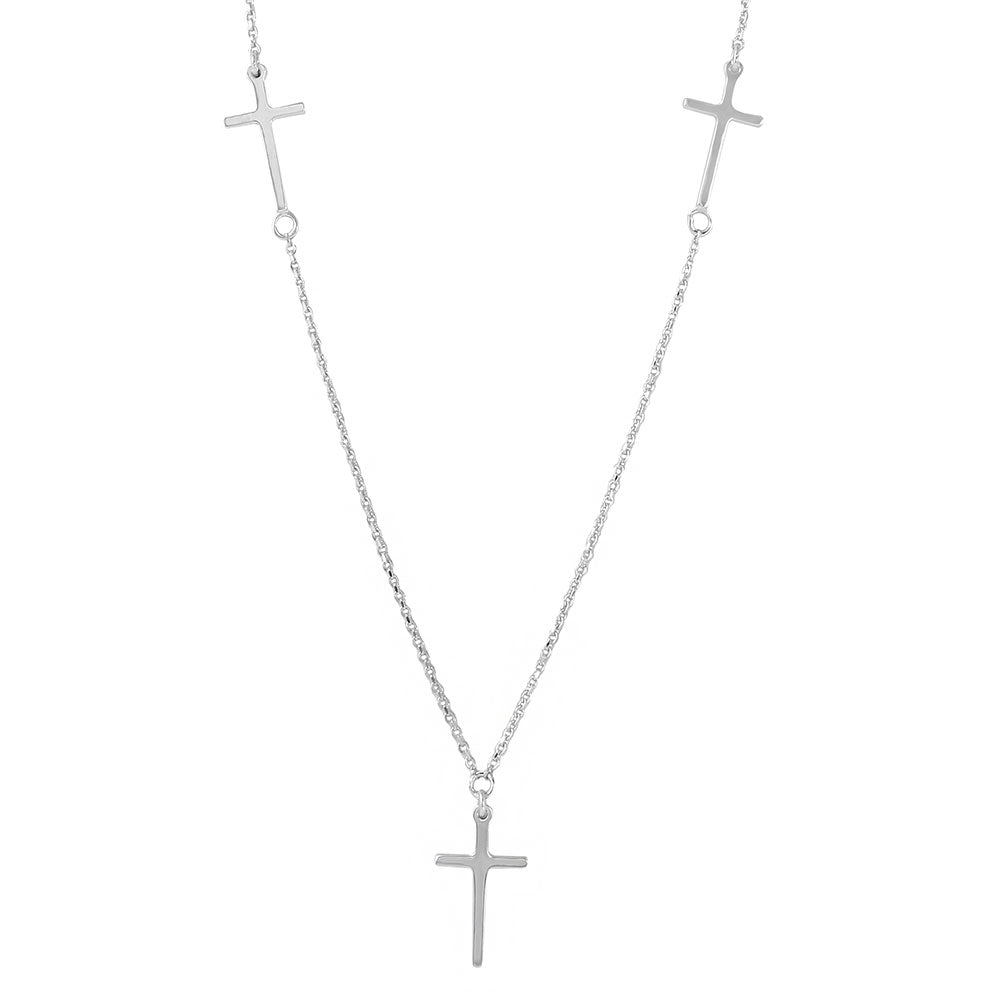 Sterling Silver Rhodium Plated 3 Crosses Necklace