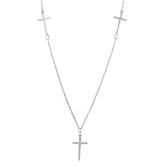 Sterling Silver Rhodium Plated 3 Crosses Necklace