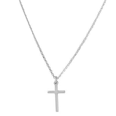 Sterling Silver Rhodium Plated Cross Pendant With Chain
