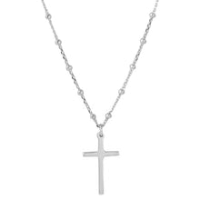 Load image into Gallery viewer, Sterling Silver Rhodium Plated Cross Pendant With Beaded Chain