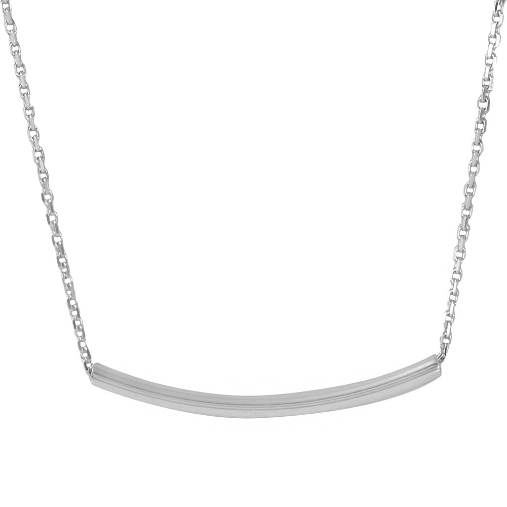 Sterling Silver Rhodium Plated Curve Bar Necklace