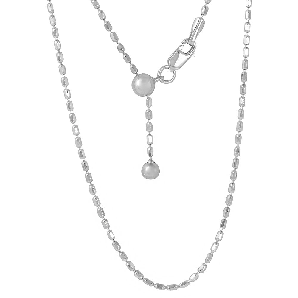 Sterling Silver Rhodium Plated Adjustable Oval Bead Chain Necklace