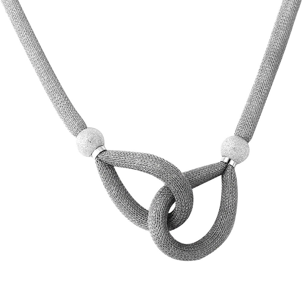 Sterling Silver Rhodium Plated Interlocking Accent Mesh Necklace