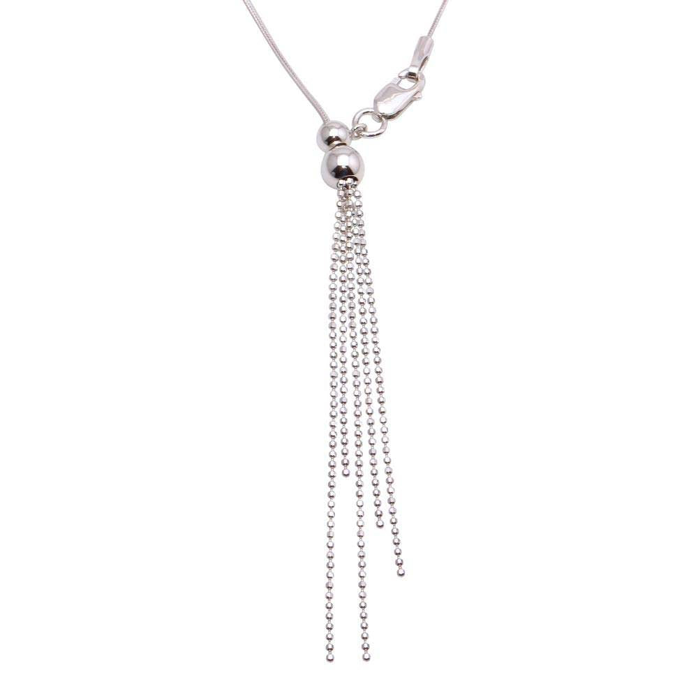 Sterling Silver Rhodium Plated Adjustable Lariat Necklace With Tassel End