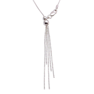 Sterling Silver Rhodium Plated Adjustable Lariat Necklace With Tassel End