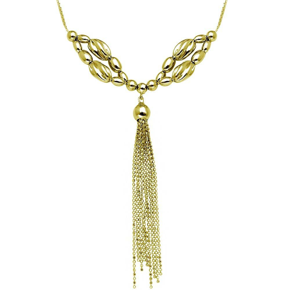 Sterling Silver Gold Plated Multi Beaded Necklace with Tassel End