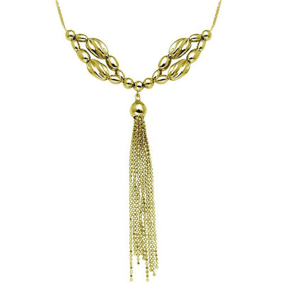 Sterling Silver Gold Plated Multi Beaded Necklace with Tassel End
