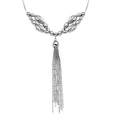 Sterling Silver Rhodium Plated Multi Beaded Necklace with Tassel End