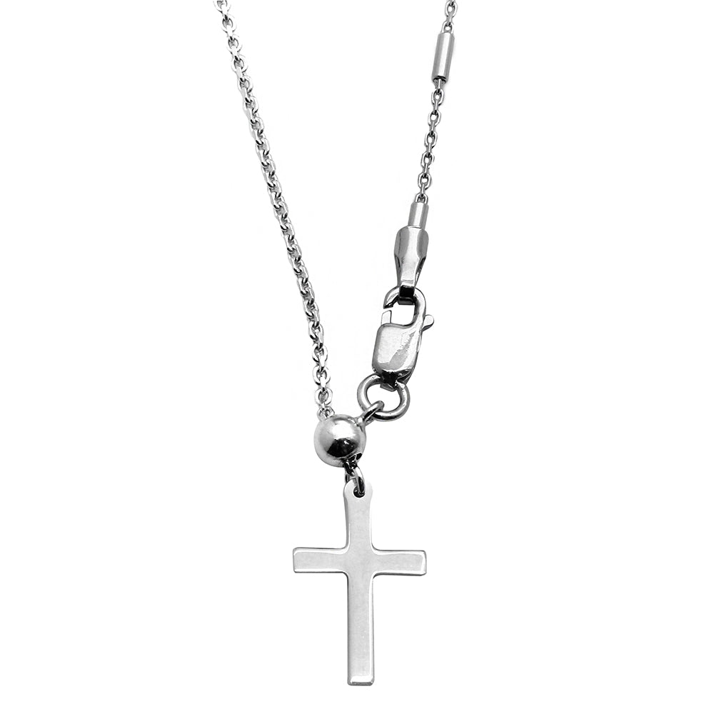 Sterling Silver Rhodium Plated Cross Slider Chain With Multiple Tubes Chain