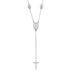 Sterling Silver Rhodium Plated Religious Charms Necklace With Cross Drop Necklace