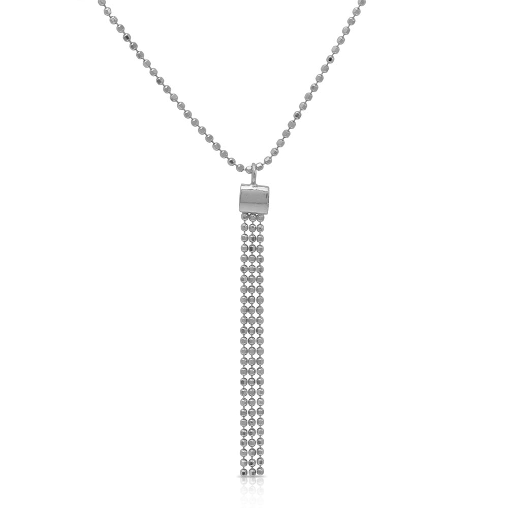 Sterling Silver Rhodium Plated DC Bead Chain with Dangling Trio Pendant Necklace