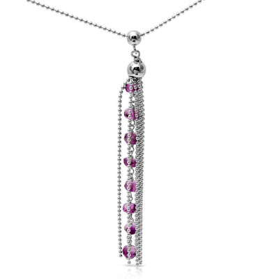 Sterling Silver Rhodium Plated Bead Chain with Dropped Purple Bead Necklace