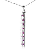 Sterling Silver Rhodium Plated Bead Chain with Dropped Purple Bead Necklace