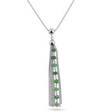 Sterling Silver Rhodium Plated Bead Chain with Dropped Emerald Bead Necklace