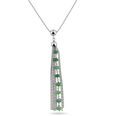 Sterling Silver Rhodium Plated Bead Chain with Dropped Emerald Bead Necklace