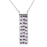 Sterling Silver Rhodium Plated Bead Chain Necklace with Dropped Purple Beads Necklace