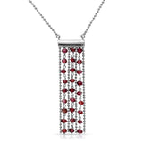 Sterling Silver Rhodium Plated Bead Chain Necklace with Dropped Dark Red Beads Necklace