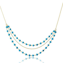Load image into Gallery viewer, Sterling Silver Gold Plated Triple Strand Turquoise Bead Necklace
