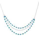 Sterling Silver Rhodium Plated Triple Strand Turquoise Bead Necklace