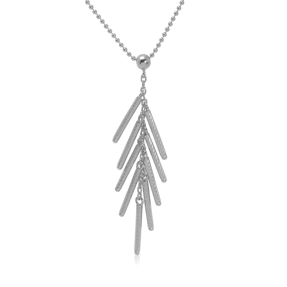 Sterling Silver Rhodium Plated Bead Chain with Dropped Matte Bar Necklace