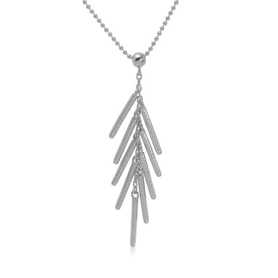 Sterling Silver Rhodium Plated Bead Chain with Dropped Matte Bar Necklace