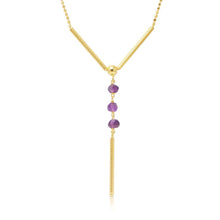 Load image into Gallery viewer, Sterling Silver Gold Plated DC Bead Chain with Dangling Purple Beads Bar Necklace